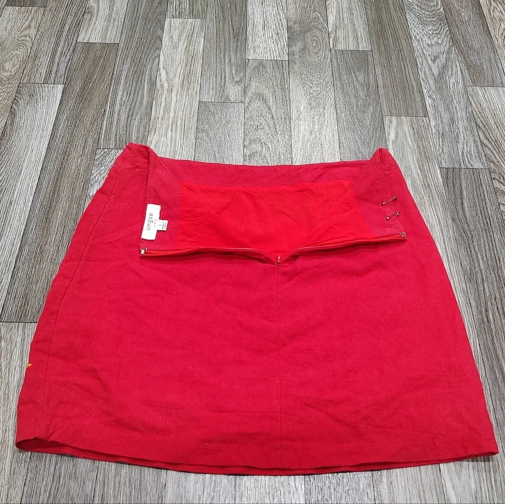 Umgee Skirt Womens S Red Embroidered Mini Skirt Linen Blend Floral Boho - Picture 3 of 3